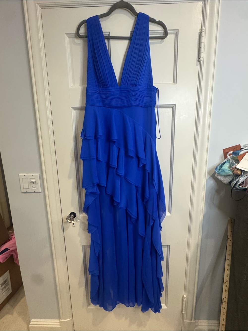 Alice + Olivia Cobalt Blue High-Low Ruffle V-Neck Dress - Picture 2 of 11